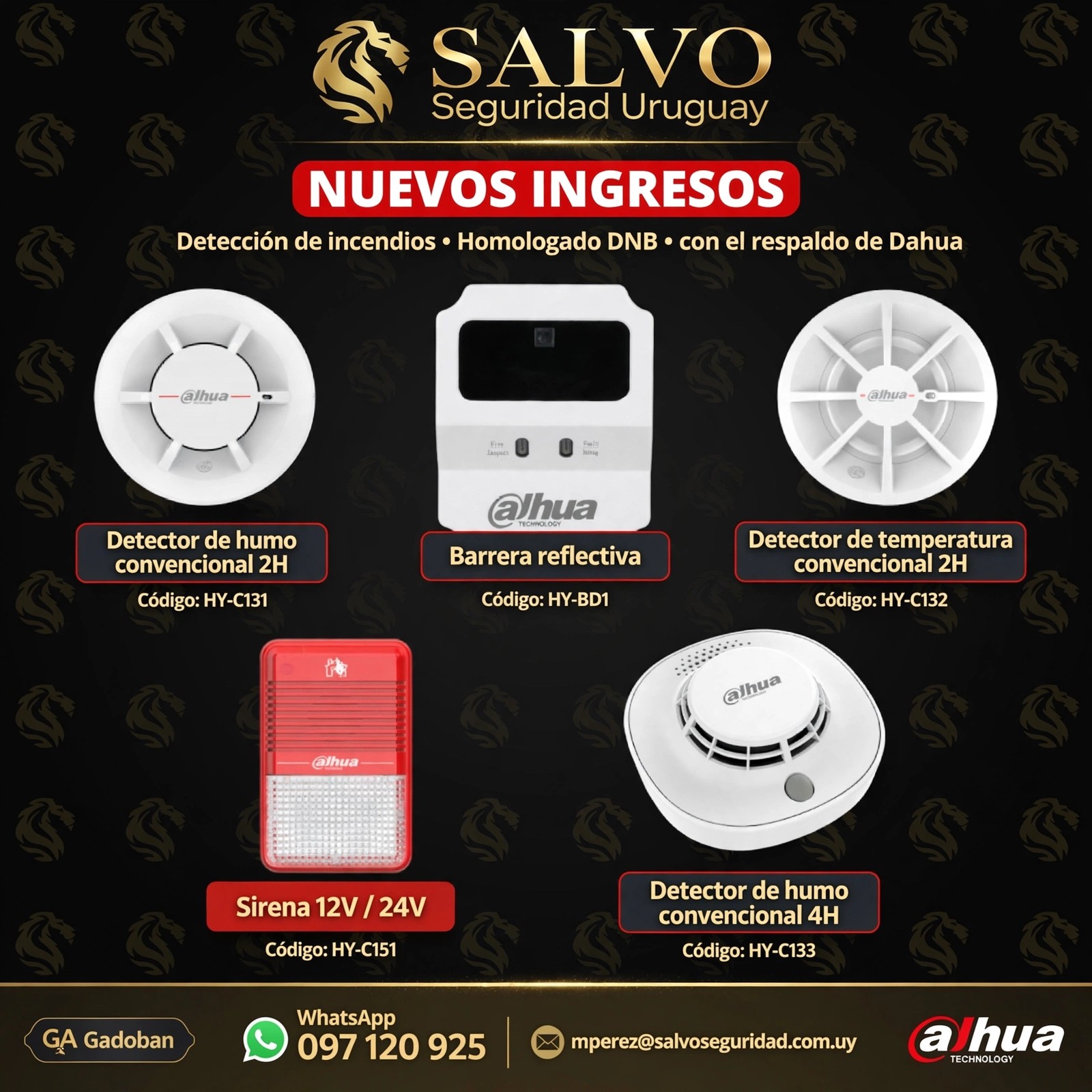 Detectores de humo y temperatura, barrera reflectiva y sirena de incendio
